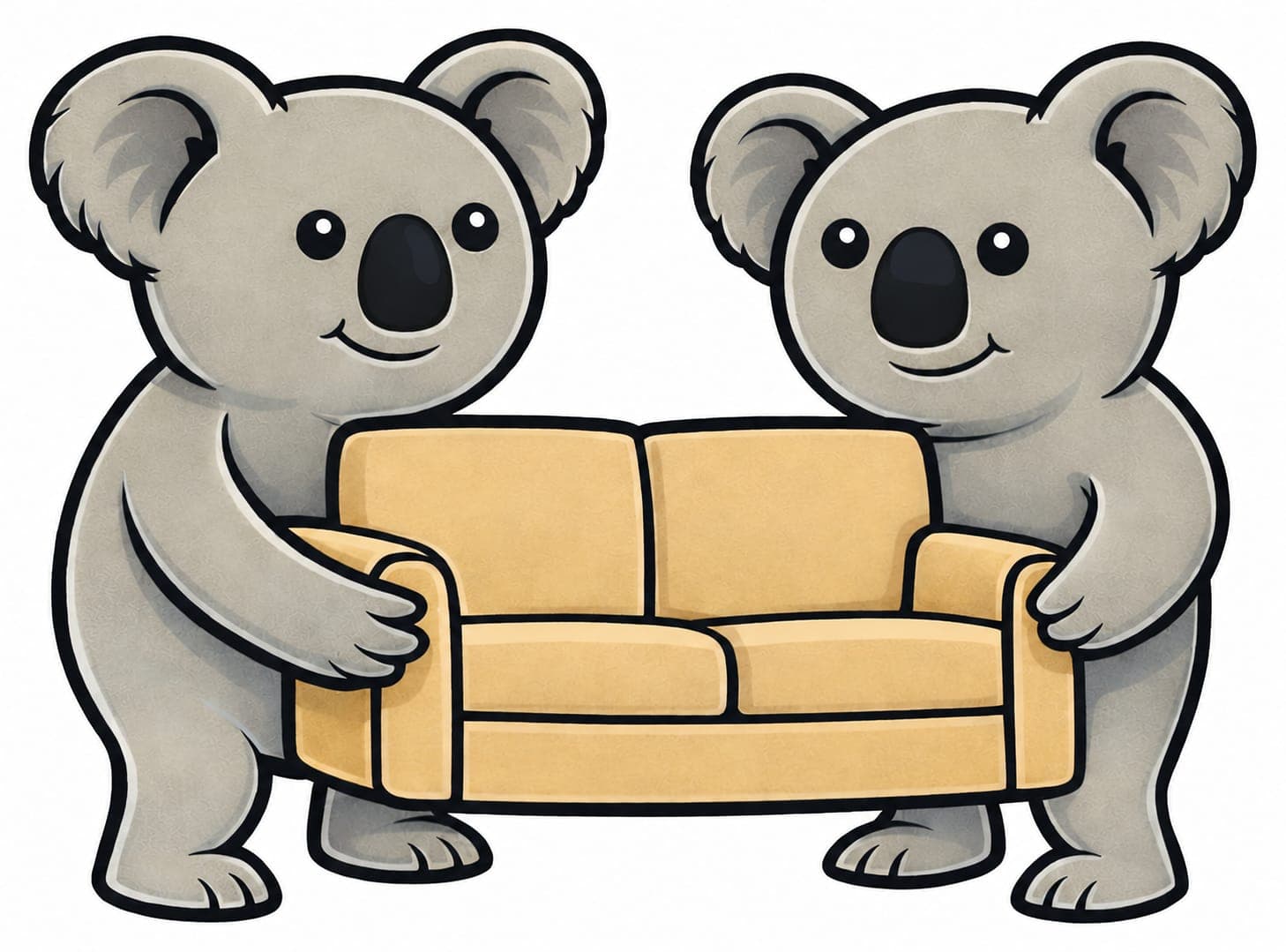 Two koalas carrying a couch together