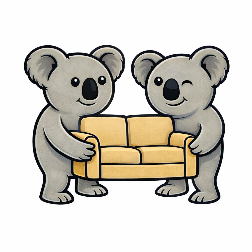 Koala-Fied Movers — two koalas moving a couch