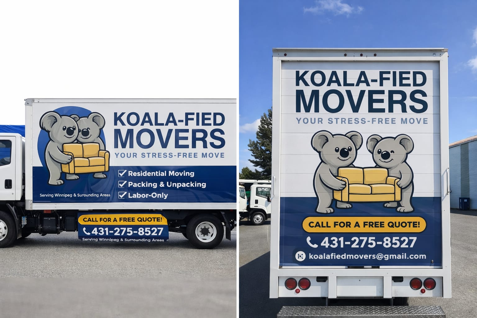 Koala-Fied Movers truck — eco-friendly moving service in Winnipeg